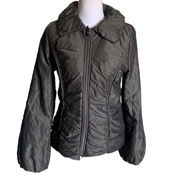 NWT Laundry By Design Black Ruched Fitted Ballon Sleeve Puffer Coat - Picture 1 of 11